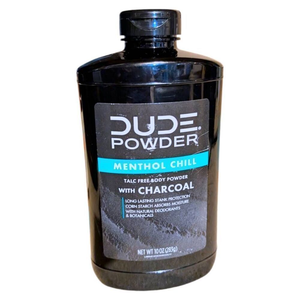 Dude Body Powder Menthol Chill with Charcoal 10 oz‎ Deodorant Absorbs Sweat